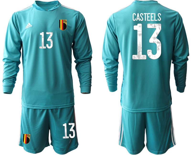 Men 2021 European Cup Belgium blue Long sleeve goalkeeper #13 Soccer Jersey->belgium jersey->Soccer Country Jersey
